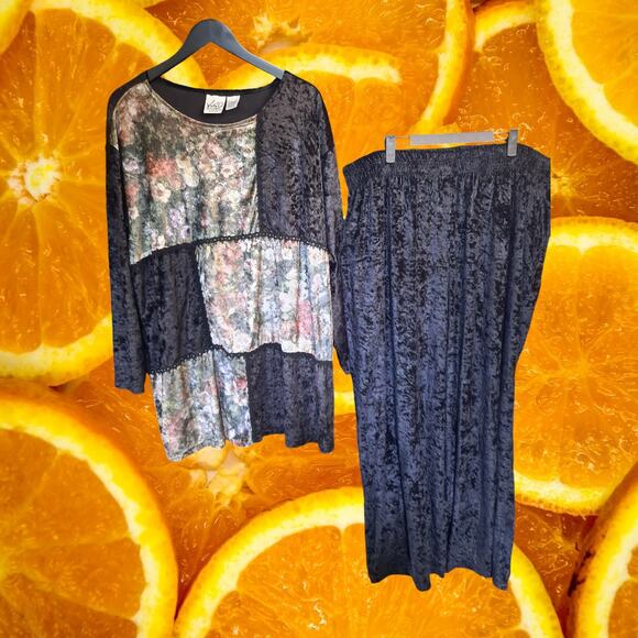 Kathyrn Deene Pants Suit Velour Black with Colorful Patches Size 26/28‎ - Picture 3 of 11